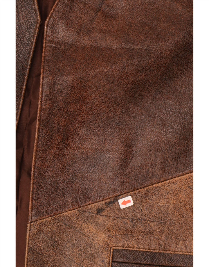Vintage Herren Lederweste Mittelbraun Farbblock