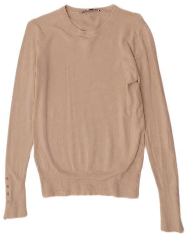 Zara Damen-Pullover mit Rundhalsausschnitt, UK 12, mittelbeige Viskose