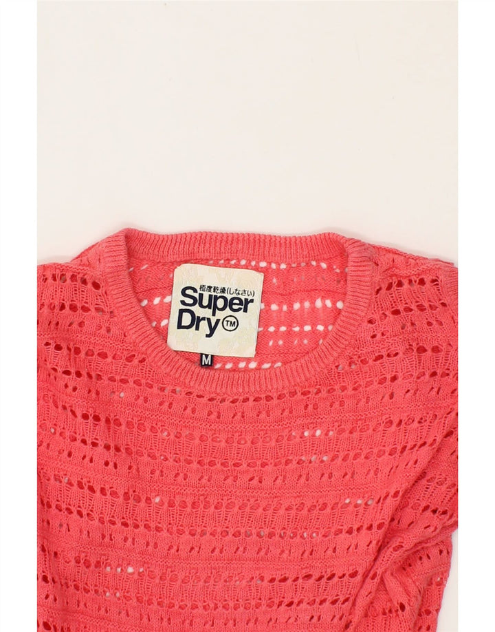 SUPERDRY Womens Off Shoulder Crew Neck Jumper Sweater UK 12 Medium Pink Vintage Superdry and Second-Hand Superdry from Messina Hembry 
