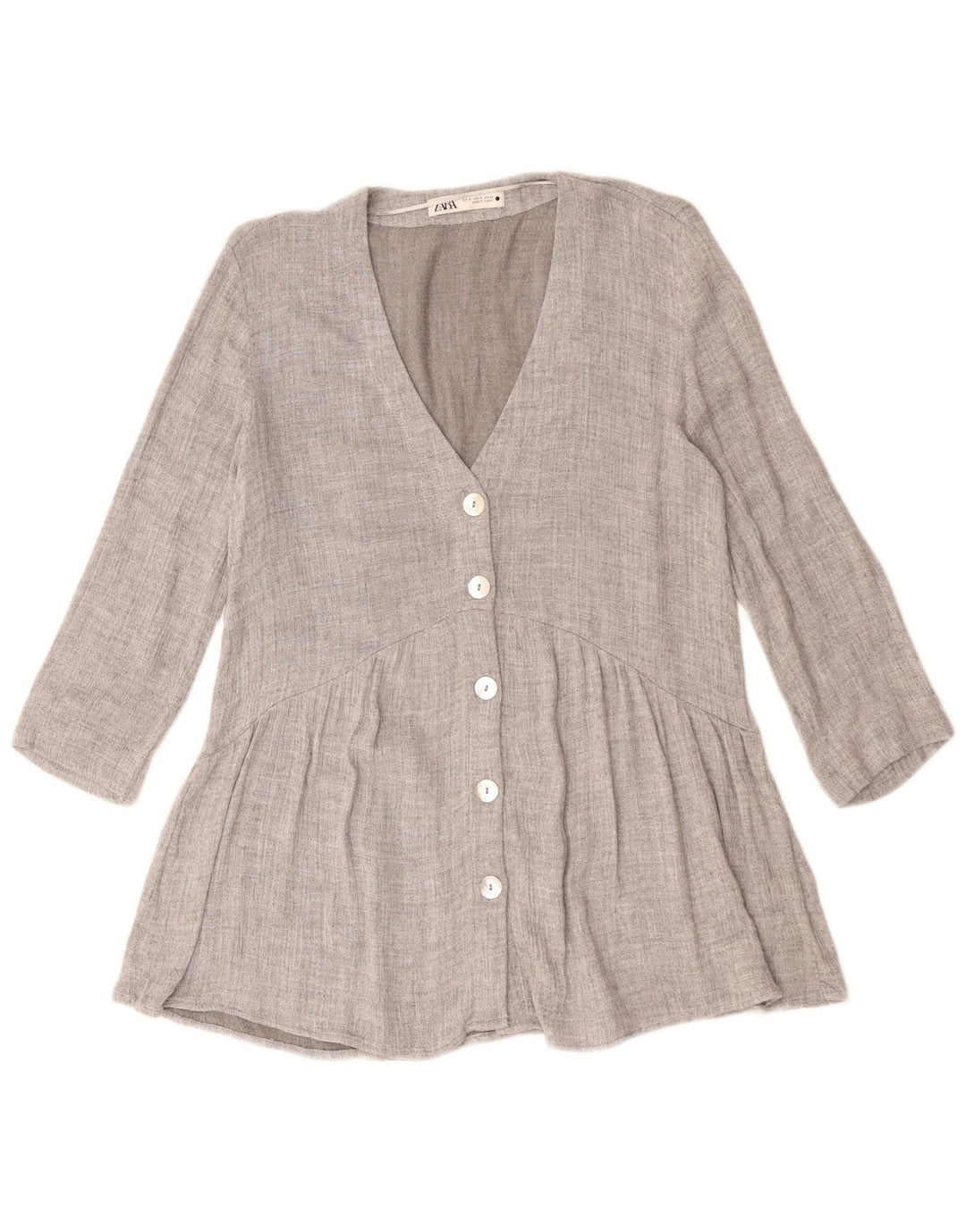 ZARA Damen-Blazer mit 3/4-Ärmeln und 5 Knöpfen, Gr. 10, Größe S, Grau