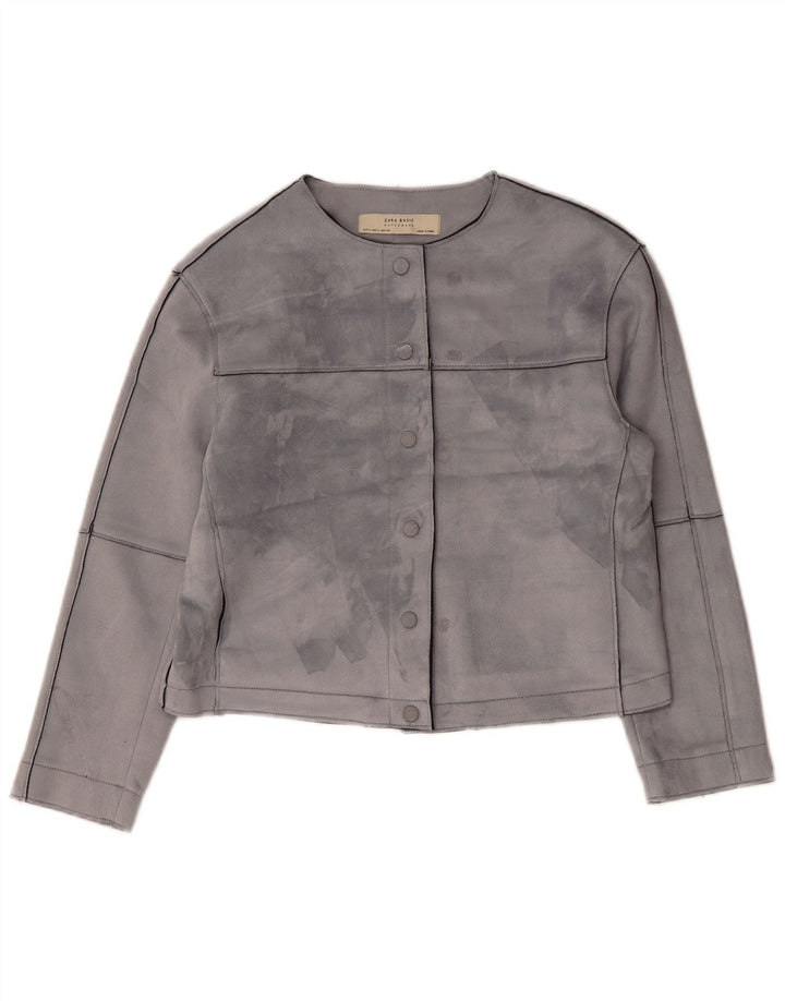 ZARA Damen Übergroße Crop Bomberjacke UK 10 Small Grau Polyester