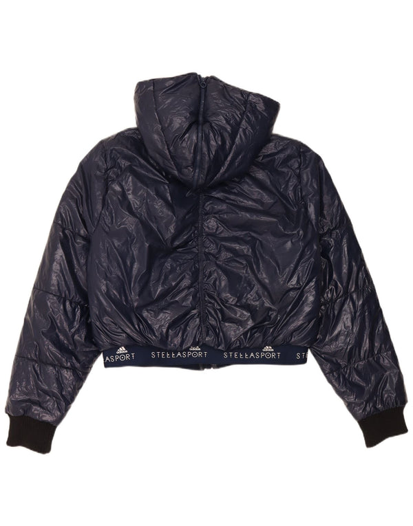 Adidas Damen Stella McCartney Crop Wattierte Jacke UK 16/18 Large Marineblau