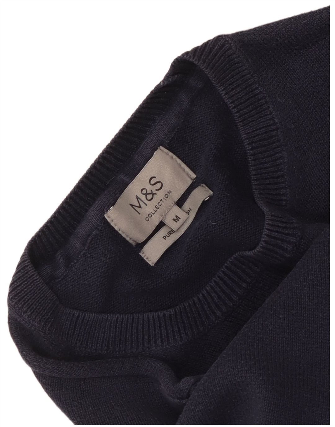 Marks & Spencer Herren-Pullover mit Rundhalsausschnitt, mittelmarineblaue Baumwolle