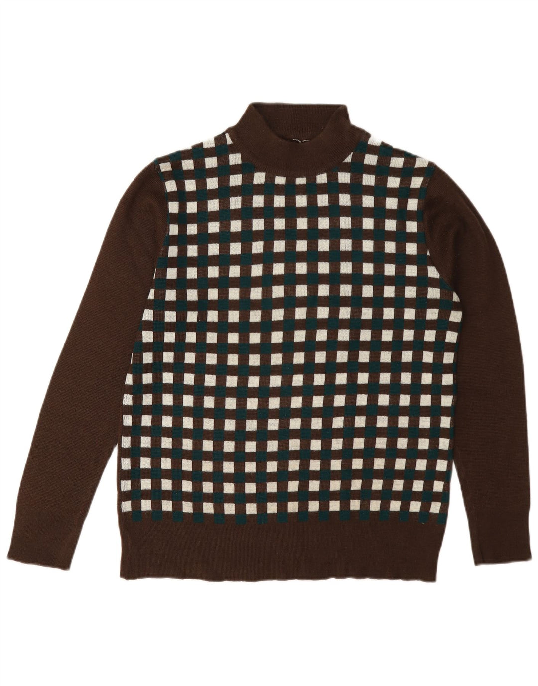 Vintage Damen Rollkragenpullover Pullover UK 12 Mittelbraun Geometrisch