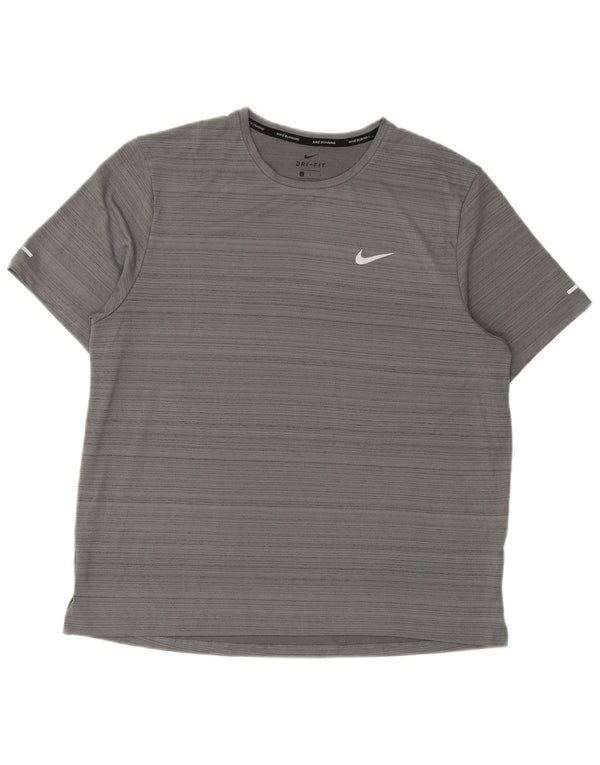 Nike Herren Dri Fit T-Shirt-Oberteil, großes graues Nadelstreifen-Polyester