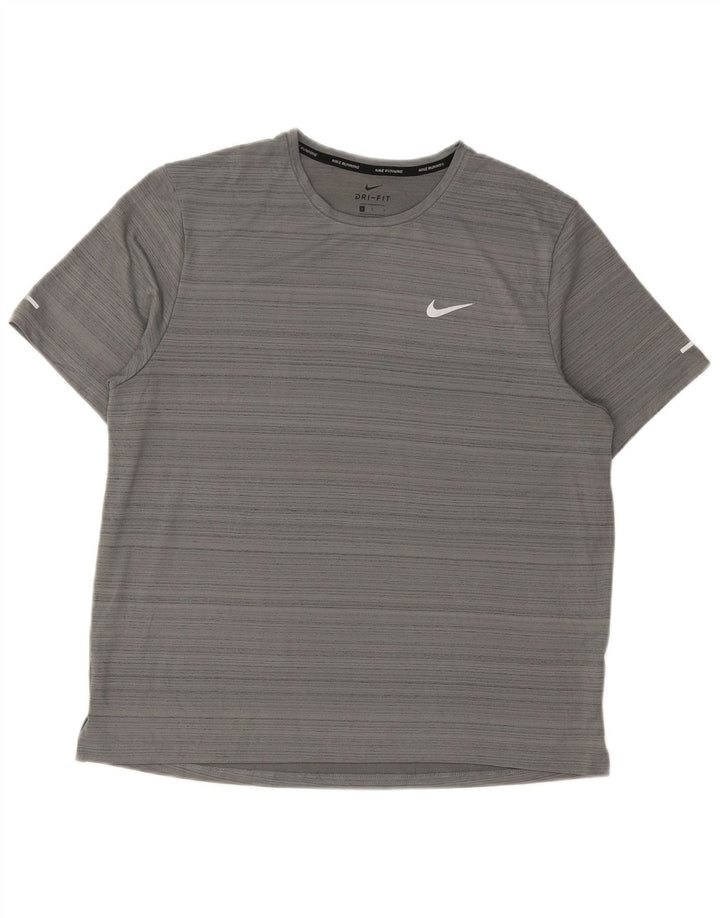 Nike Herren Dri Fit T-Shirt-Oberteil, großes graues Nadelstreifen-Polyester