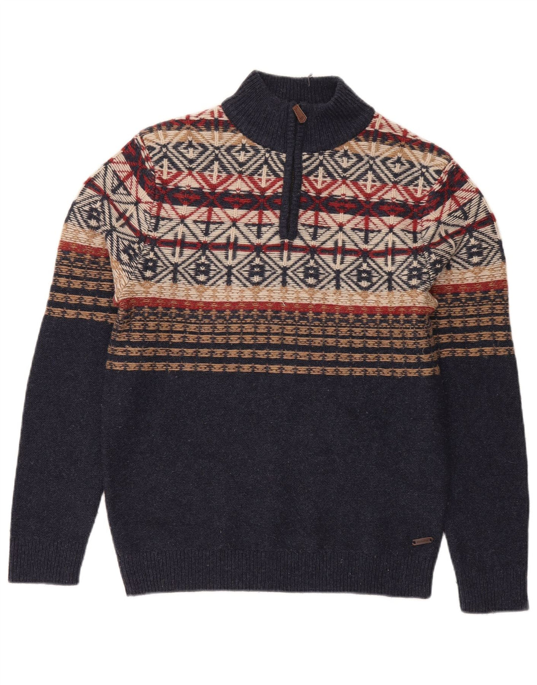 White Stuff Herren-Pullover mit Reißverschluss am Hals, Größe S, Marineblau, Fair Isle-Muster
