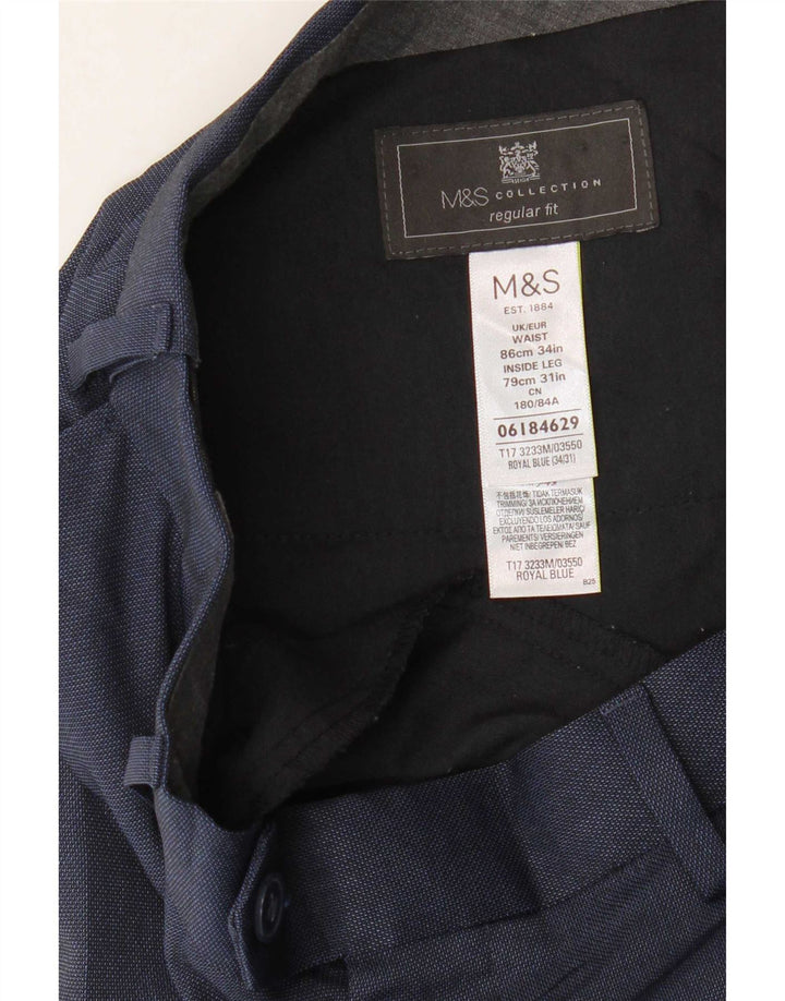 Marks & Spencer Herren-Anzughose in normaler Passform, W34, L31, Marineblau, Polyester