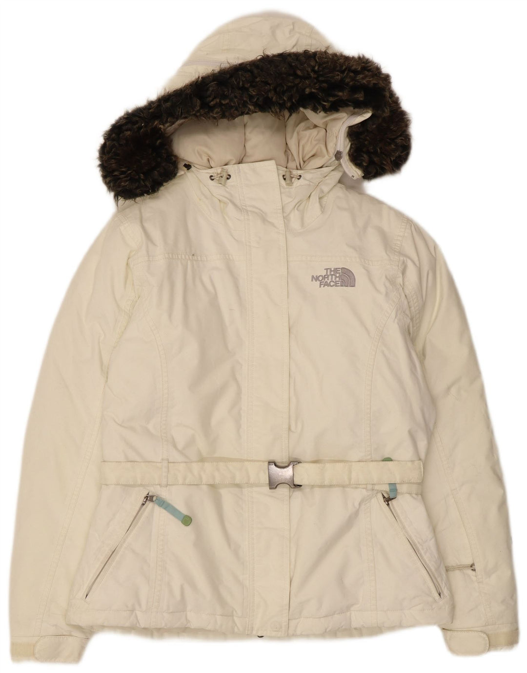 The North Face Wattierte Damenjacke mit Kapuze, UK 14, mittelbeigefarbenes Nylon