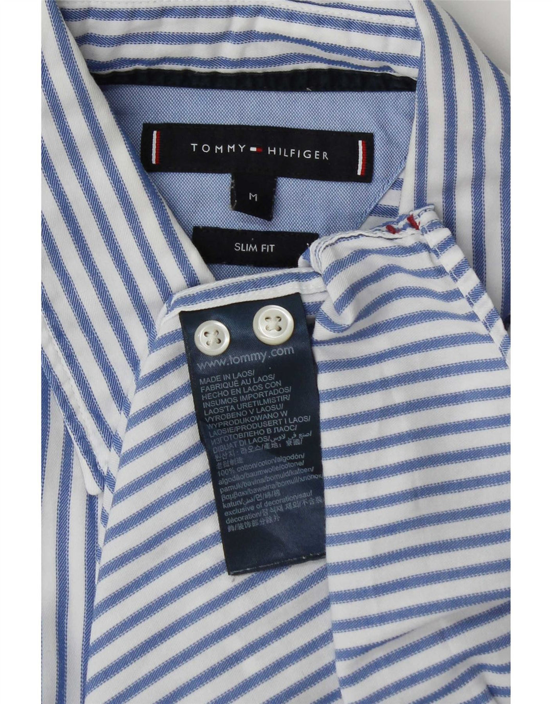 Tommy Hilfiger Herren-Slim-Fit-Hemd aus mittelblauer, gestreifter Baumwolle
