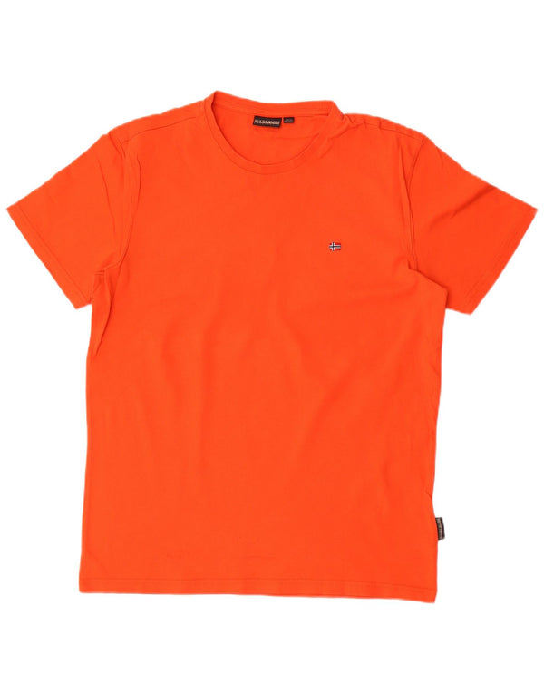 Napapijri Mens T-Shirt Top Medium Orange Cotton