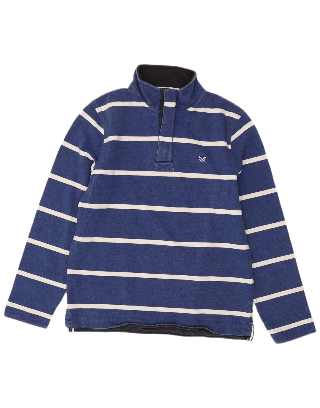 CREW CLOTHING Herren-Sweatshirt mit Knopfkragen, Mittelblau gestreift