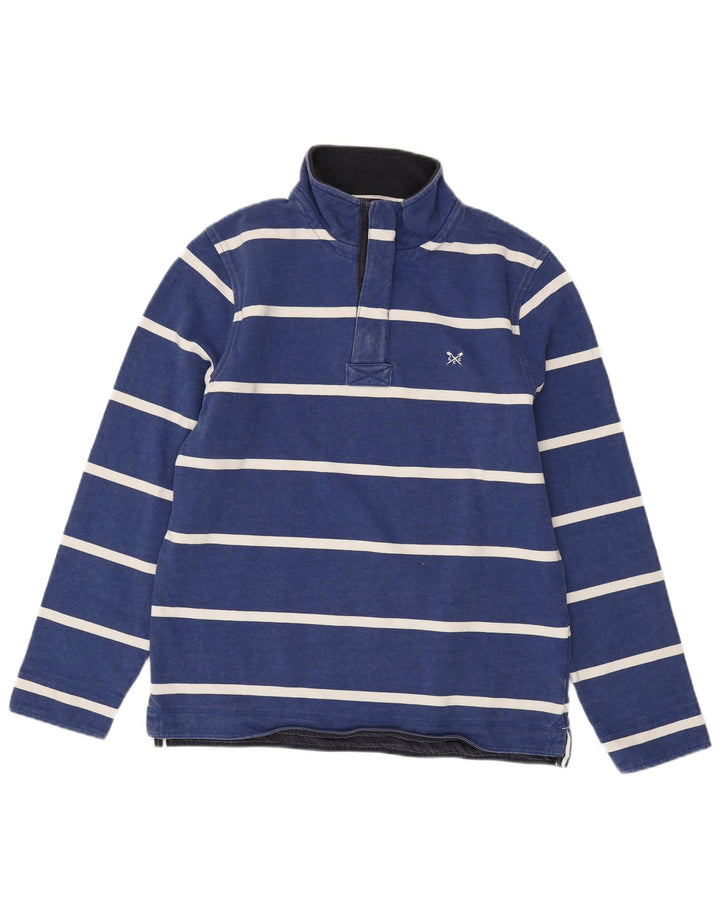 CREW CLOTHING Herren-Sweatshirt mit Knopfkragen, Mittelblau gestreift