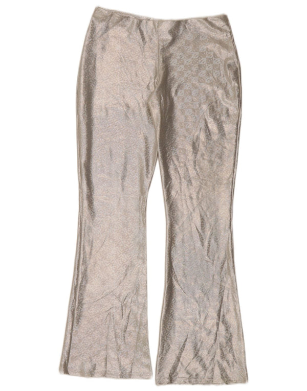 Topshop Damen Flare Freizeithose UK 10 Small W30 L30 Silber Geometrisch