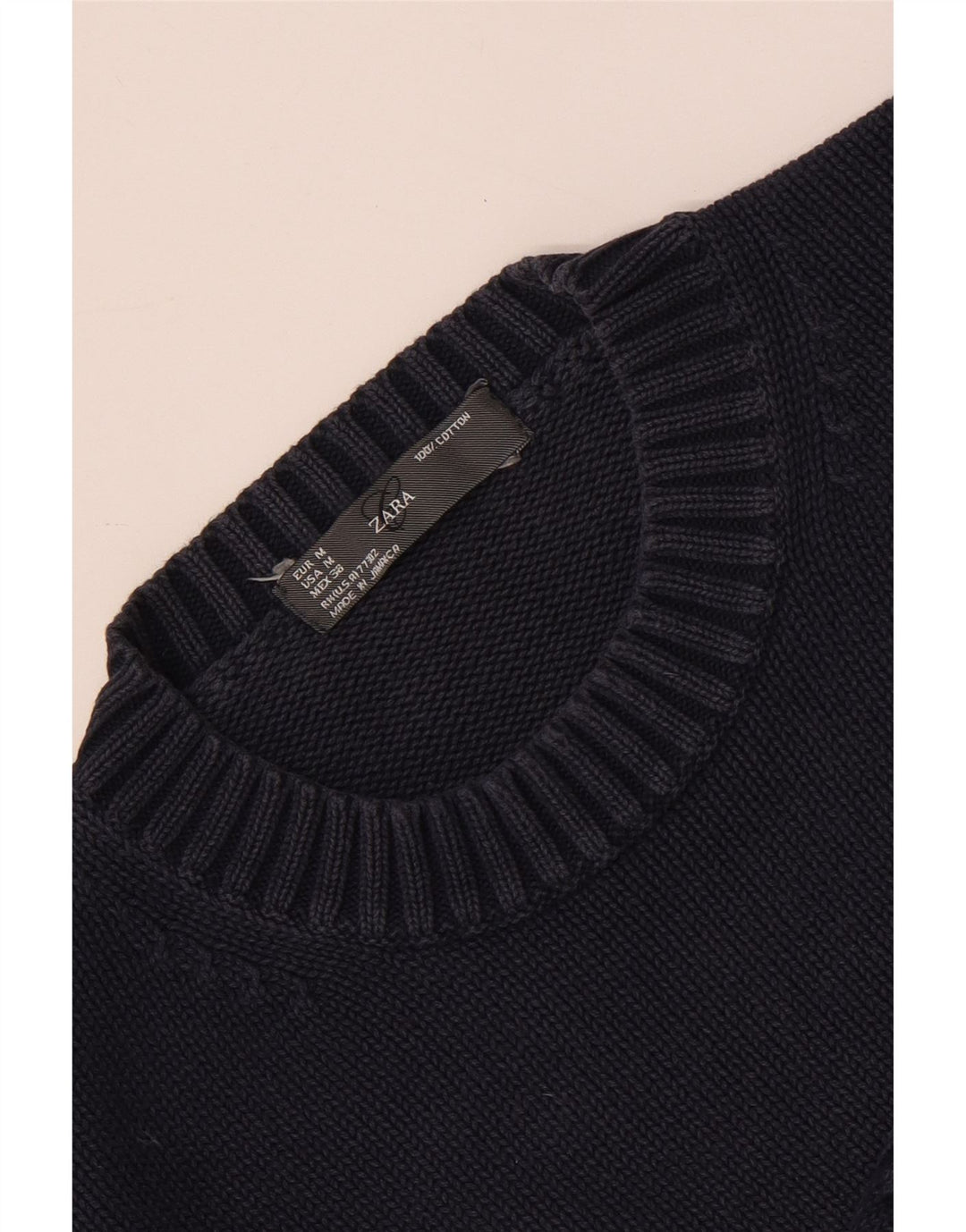 Zara Herren-Pullover mit Rundhalsausschnitt, mittlere marineblaue Baumwolle