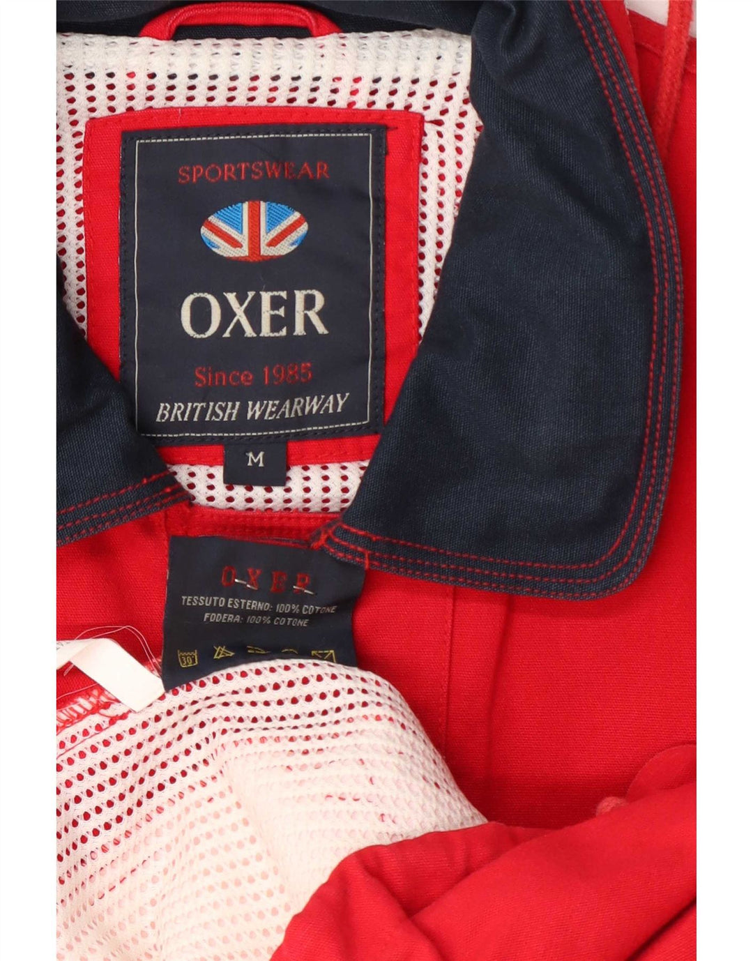 OXER Mens Hooded Utility Jacket UK 38 Medium Red Colourblock Cotton