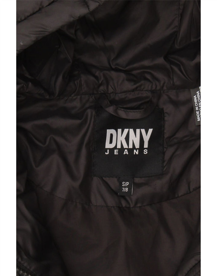 DKNY Girls Hooded Padded Jacket 7-8 Years Small Black Nylon