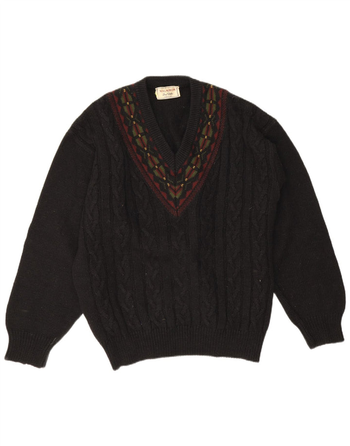 Malagrida Herren-Pullover mit V-Ausschnitt, groß, schwarz, geometrisch