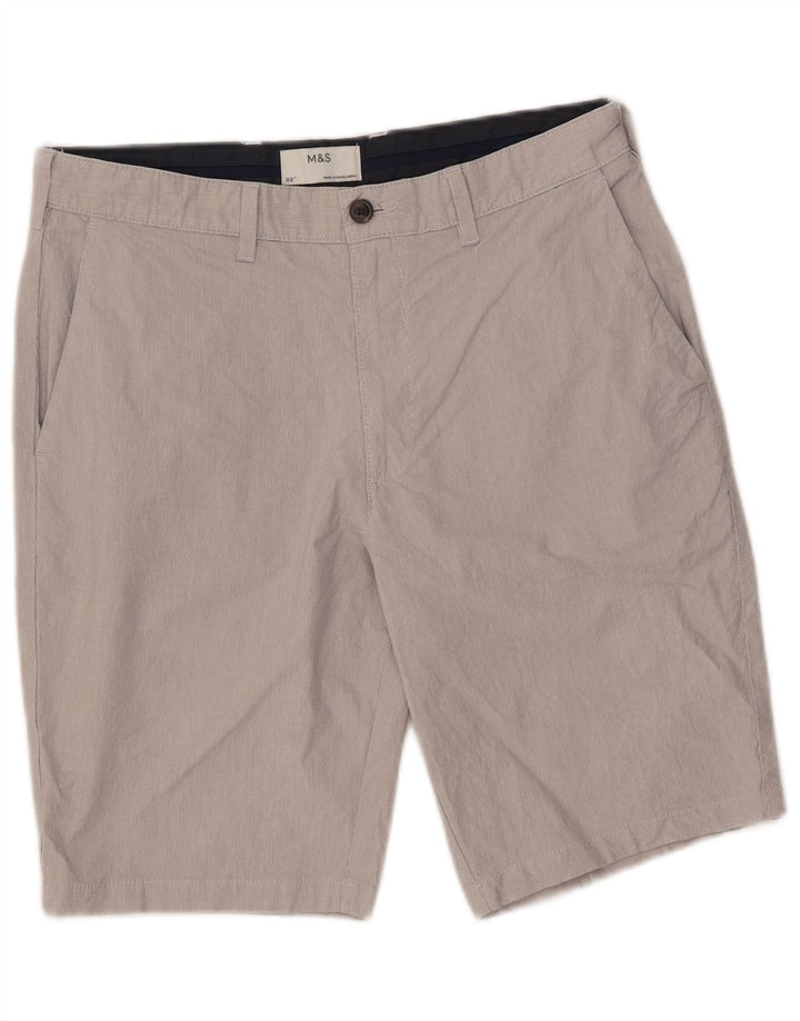 Marks & Spencer Herren-Chinoshorts W32 Mittelgraue Nadelstreifen-Baumwolle