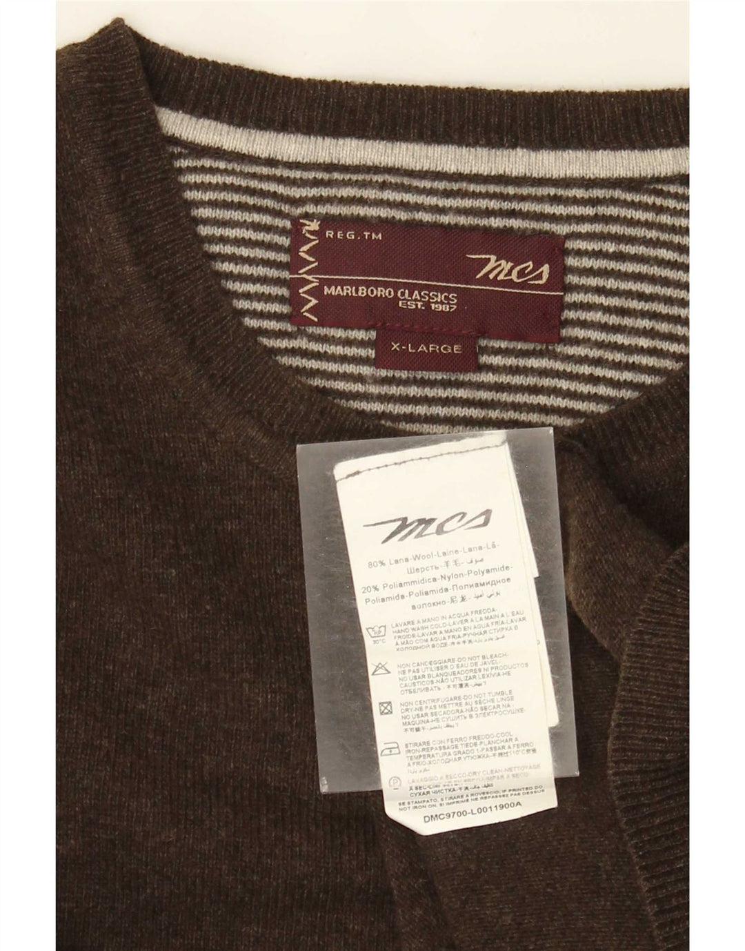 Marlboro Classics Herren-Pullover mit Rundhalsausschnitt, XL, braune Wolle