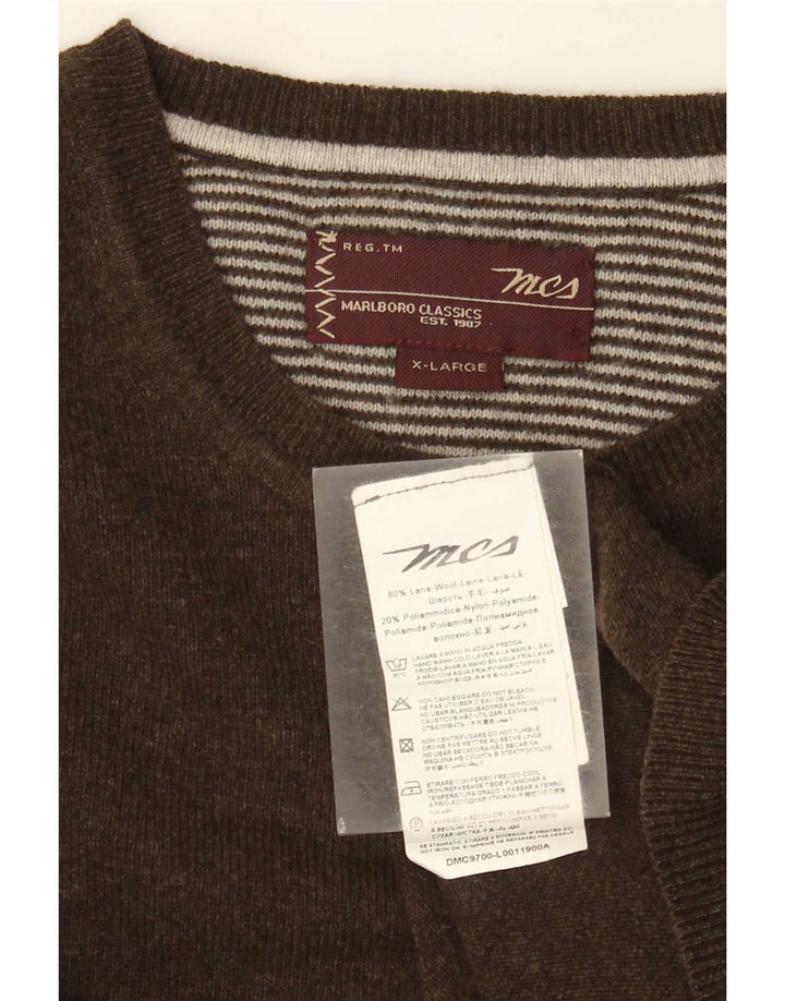 Marlboro Classics Herren-Pullover mit Rundhalsausschnitt, XL, braune Wolle