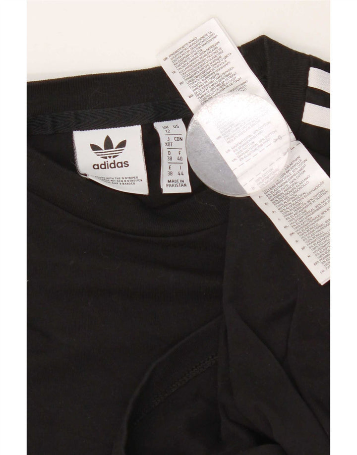Adidas Damen Top Langarm UK 12 Medium Schwarz Baumwolle