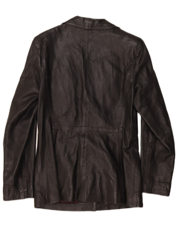 Vintage Damen 2-Knopf-Leder-Blazer-Jacke IT 44 Mittelschwarzes Leder
