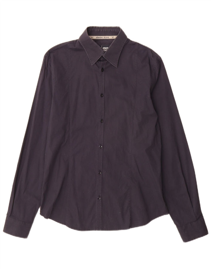 Armani Jeans Herrenhemd aus mittelblauer Baumwolle in Marineblau