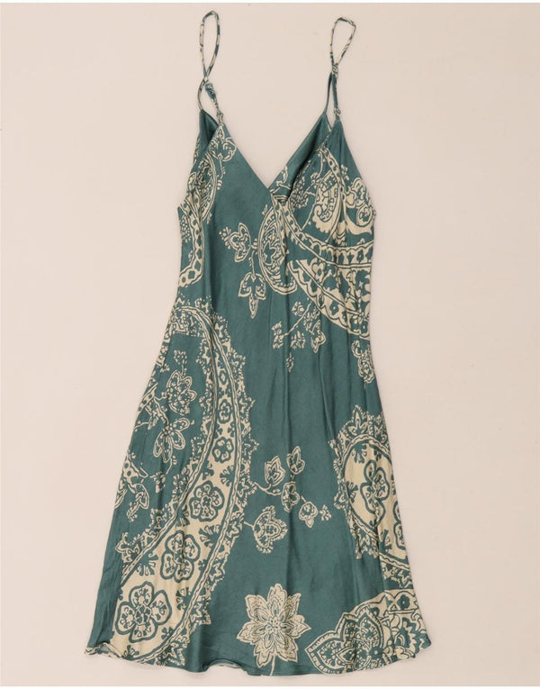 Zara Damen Slip-Kleid UK 6 XS Grüne Paisley-Viskose