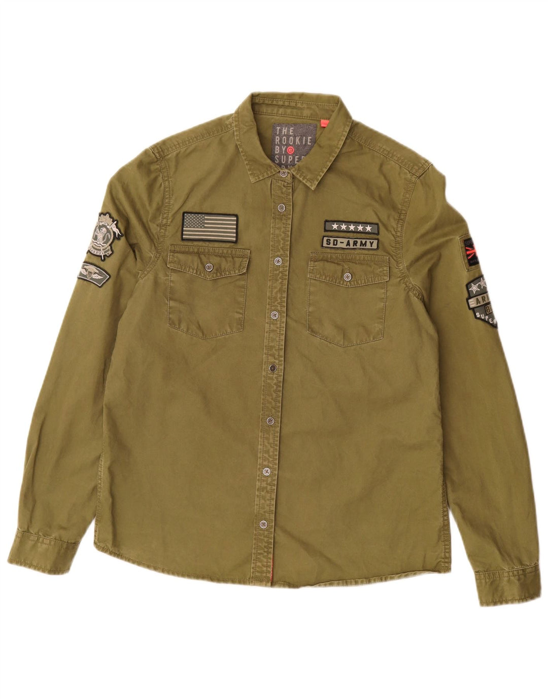 Superdry Damen Grafikhemd UK 14 Medium Khaki Baumwolle