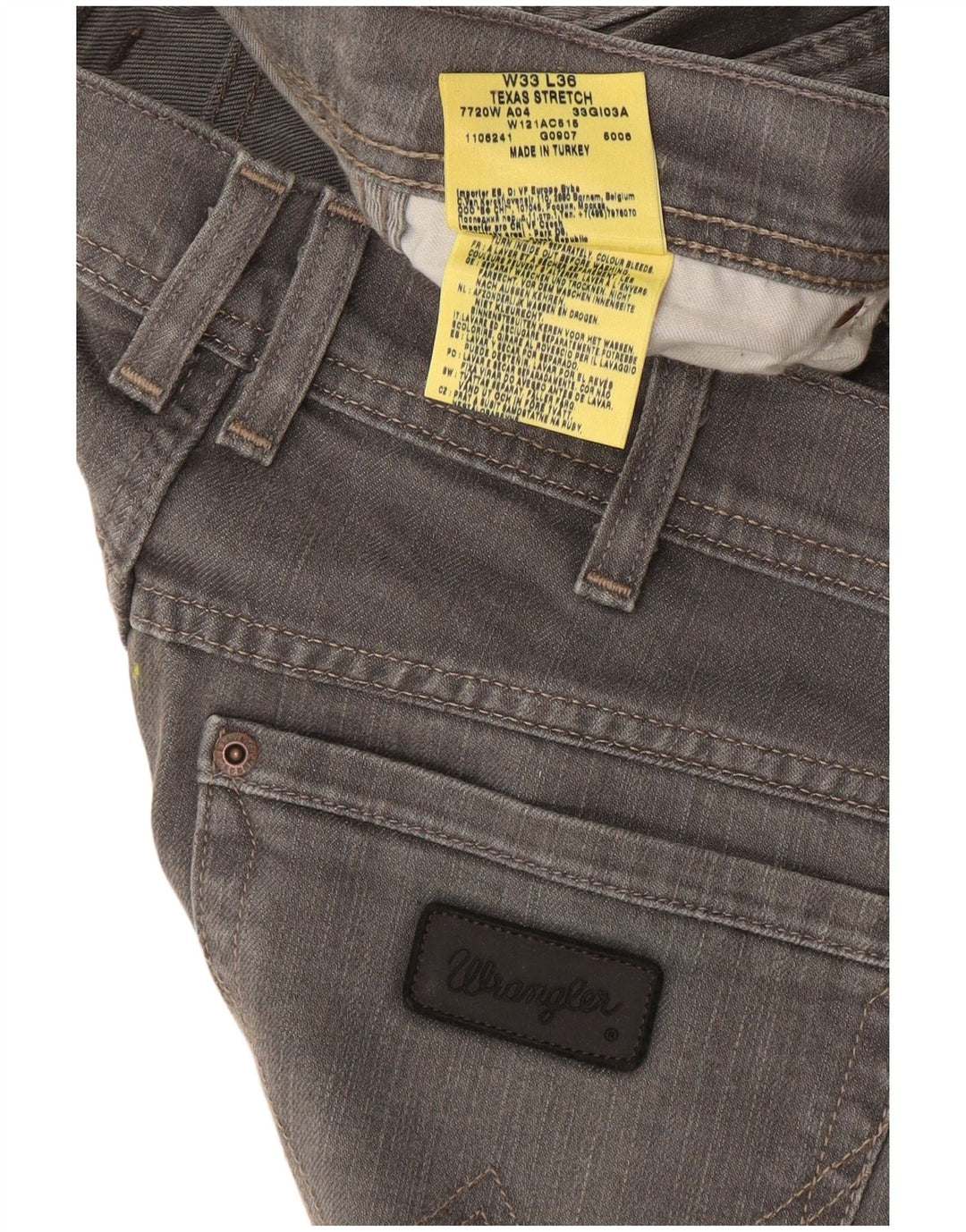 Wrangler Herren Texas Stretch Straight Jeans W33 L36 Graue Baumwolle