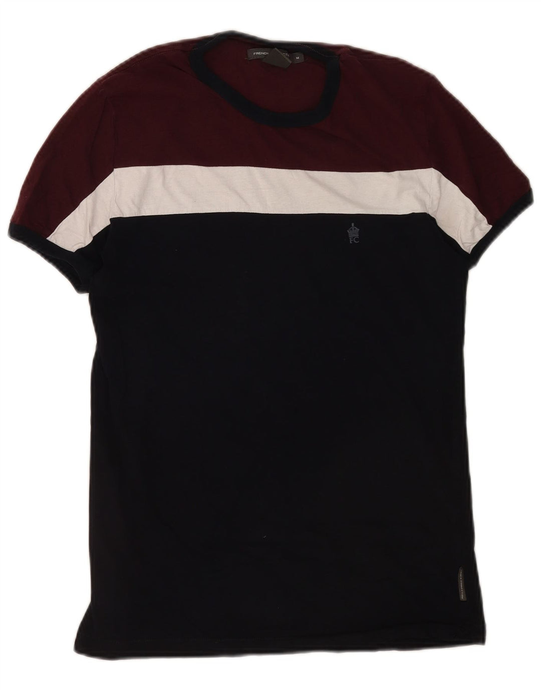 French Connection Herren-T-Shirt-Oberteil, mittelgroß, Burgunderrot, Colourblock-Baumwolle