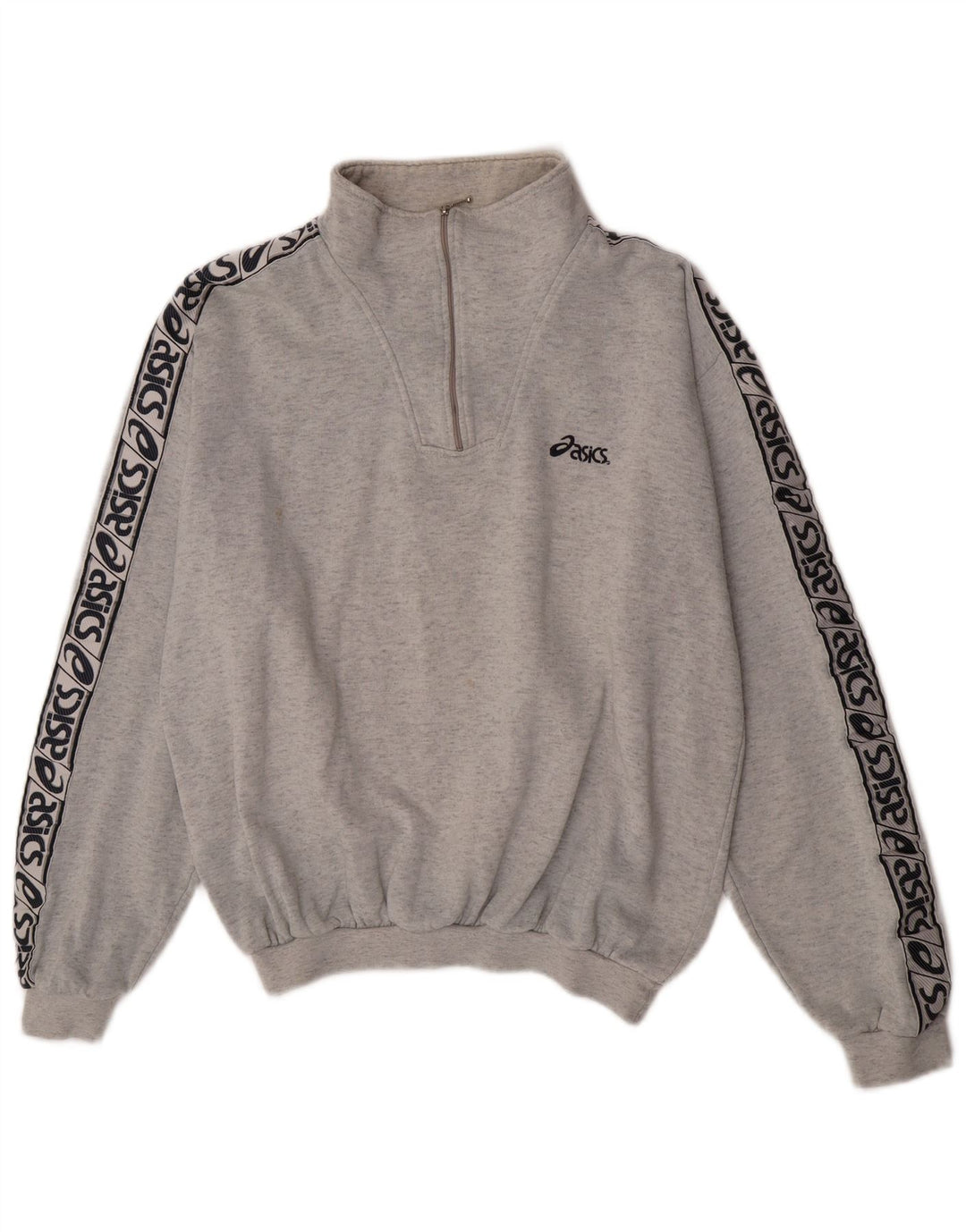 Asics Herren-Sweatshirt mit grafischem Reißverschluss und Rundhalsausschnitt, Größe L, Grau
