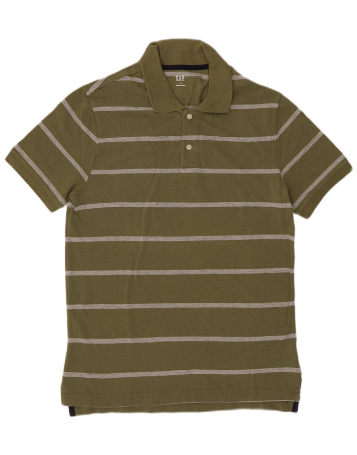 GAP Mens Polo Shirt Medium Khaki Striped Cotton