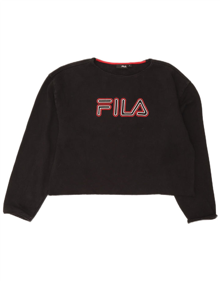 Fila Damen Crop Graphic Sweatshirt Pullover UK 16 Large Schwarz