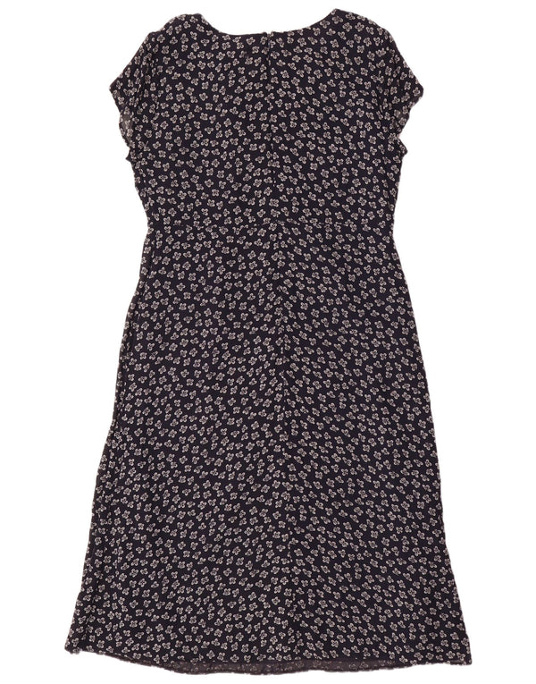 Marks & Spencer Damen St. Michael A-Linien-Kleid UK 18 XL Marineblau mit Blumenmuster
