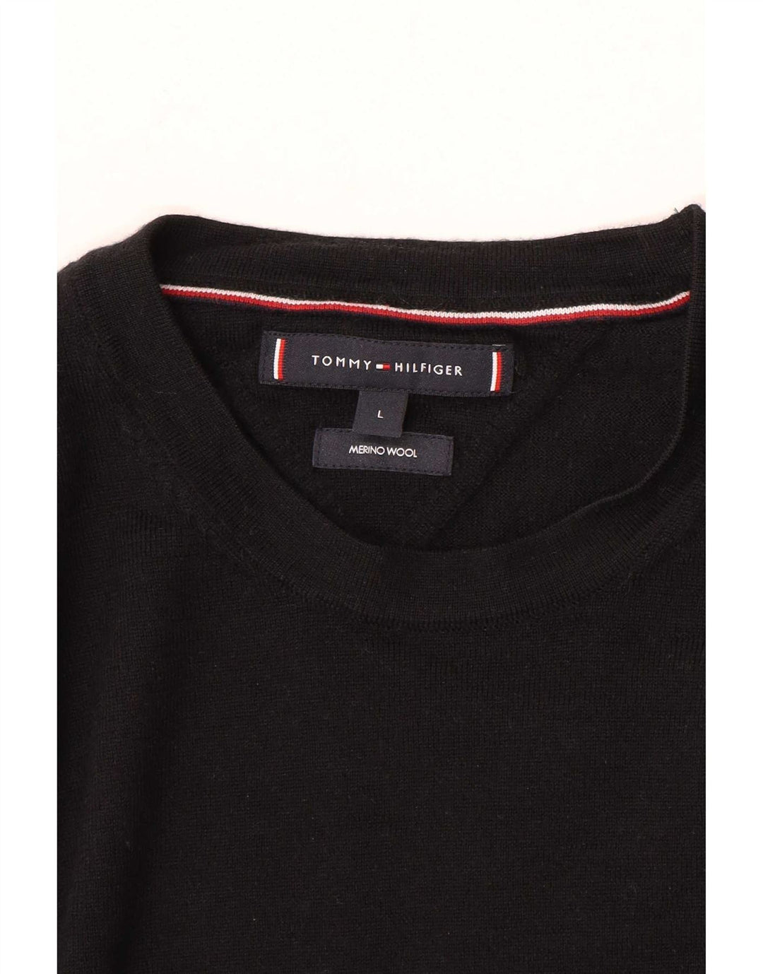 Tommy Hilfiger Herren-Pullover mit Rundhalsausschnitt, groß, schwarze Wolle