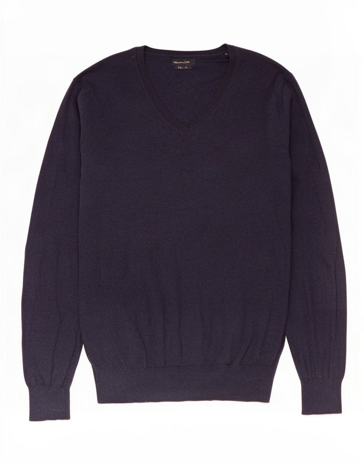 Massimo Dutti Herren-Pullover mit V-Ausschnitt in mittlerem Marineblau