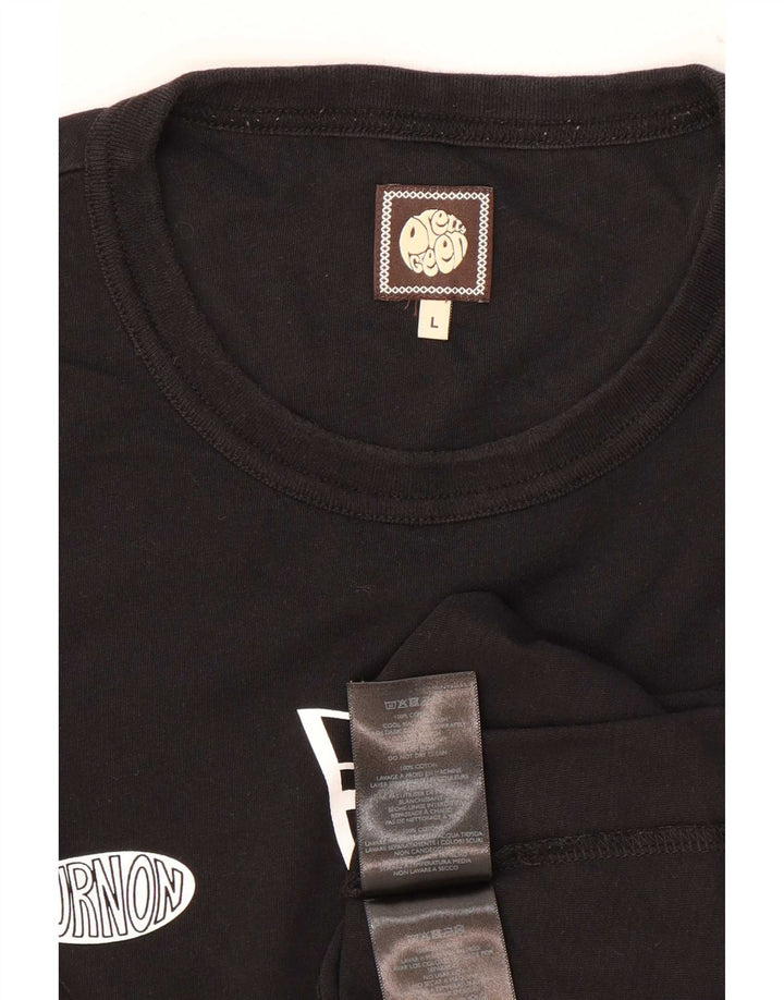 Pretty Green Herren-Oberteil mit Grafik, langärmlig, groß, aus schwarzer Baumwolle