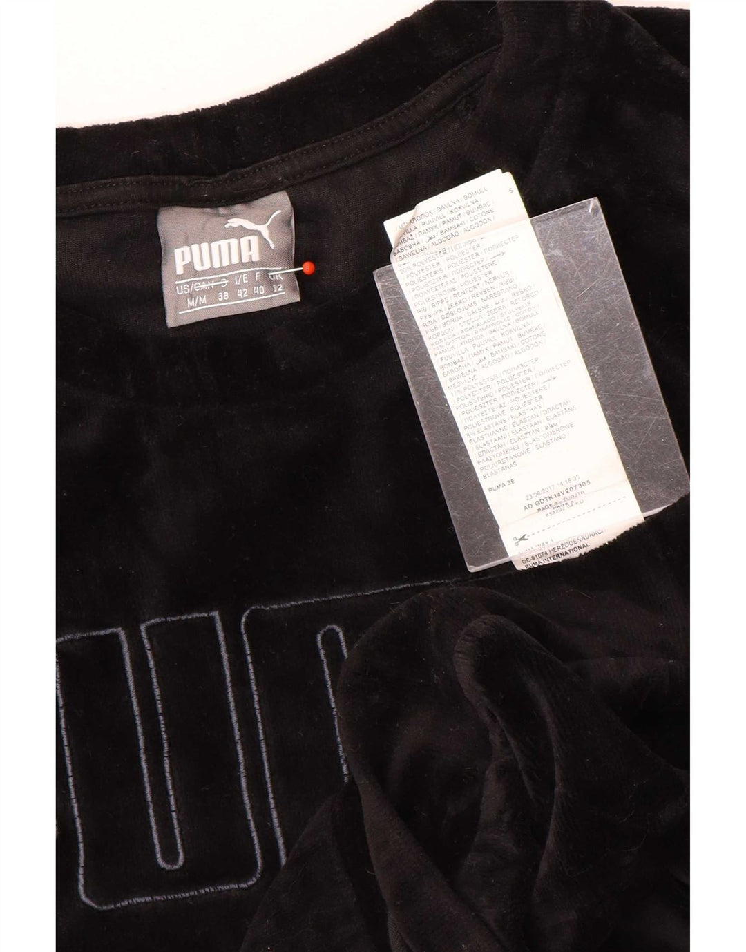 Puma Damen Grafik-Sweatshirt aus Velours, UK 12, mittelschwarz, Baumwolle