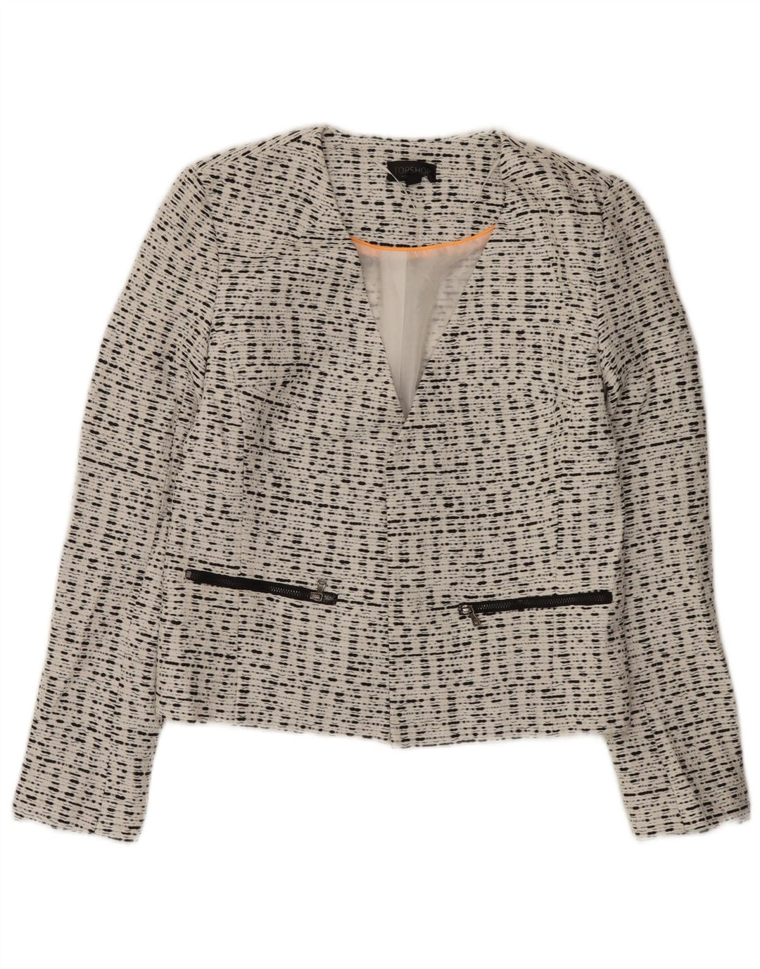 Topshop Womens Open Blazer Jacke UK 10 Small Weiß gesprenkelte Viskose