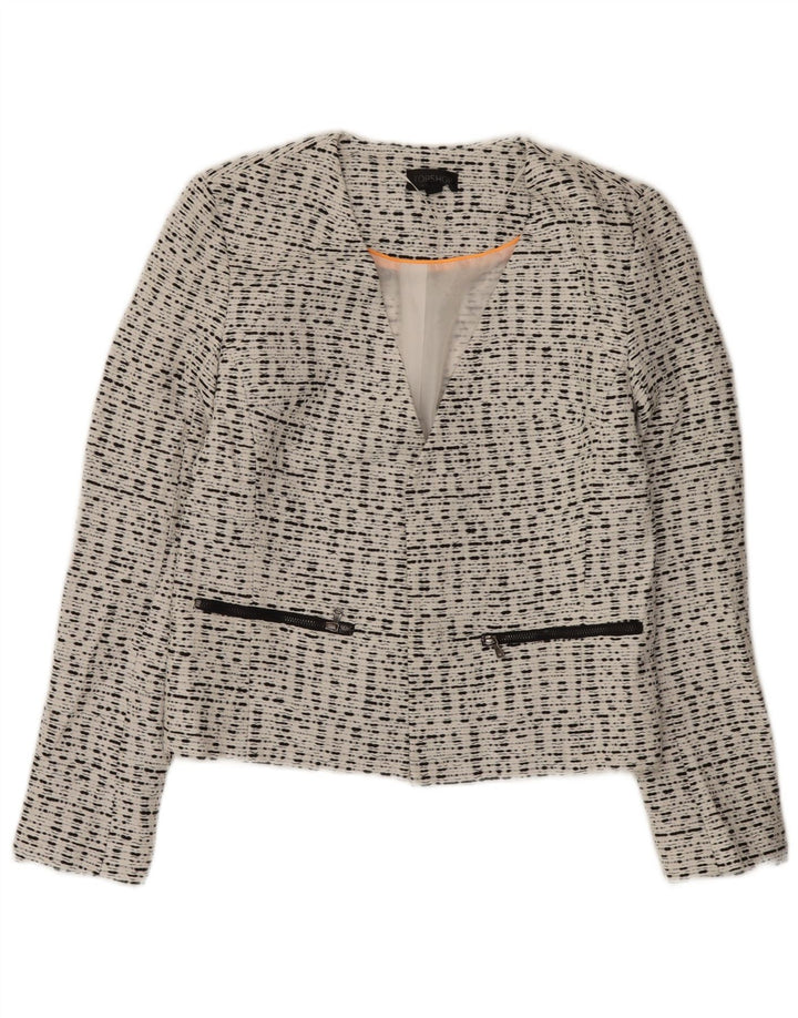Topshop Womens Open Blazer Jacke UK 10 Small Weiß gesprenkelte Viskose