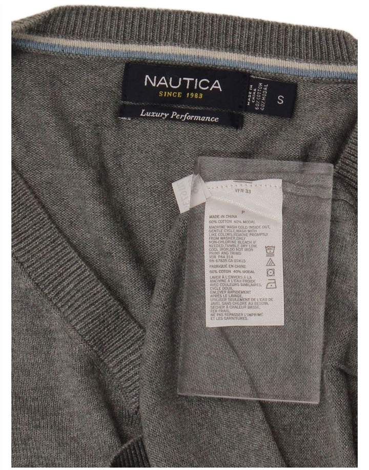 NAUTICA Herren-Pullover mit V-Ausschnitt, Größe S, graue Baumwolle