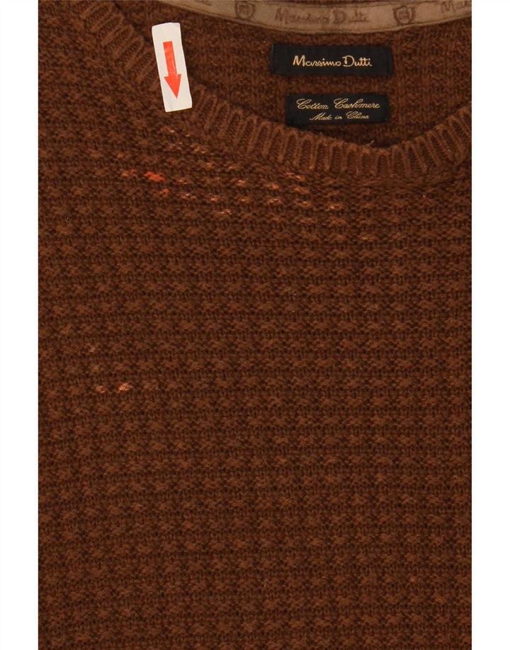 Massimo Dutti Herren-Pullover mit Rundhalsausschnitt, XL, braune Baumwolle