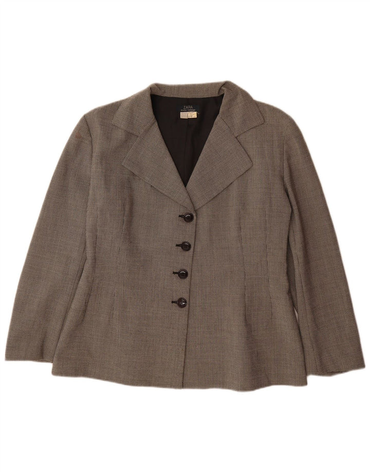 Zara Damen-Blazerjacke mit 4 Knöpfen, EU 42, großes graues Hahnentritt-Polyester