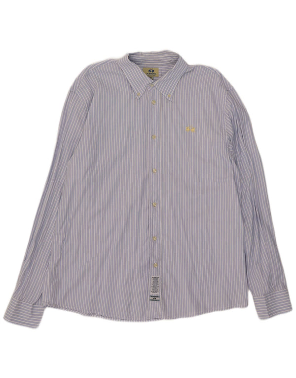 La Martina Herrenhemd 3XL Blaue Nadelstreifen-Baumwolle