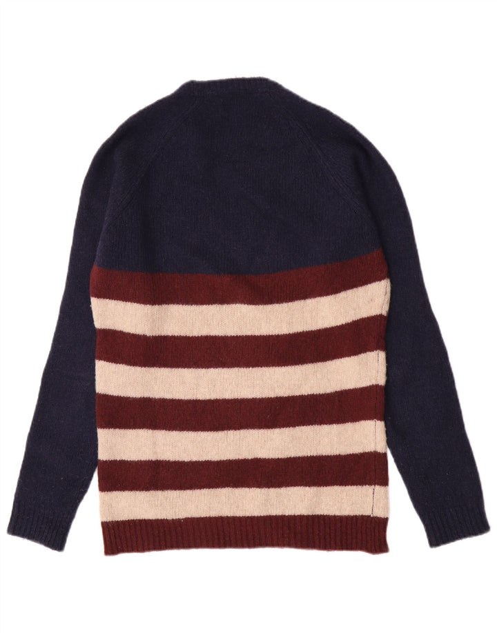 Woolrich Herren-Pullover mit Rundhalsausschnitt, mittlere marineblaue gestreifte Wolle