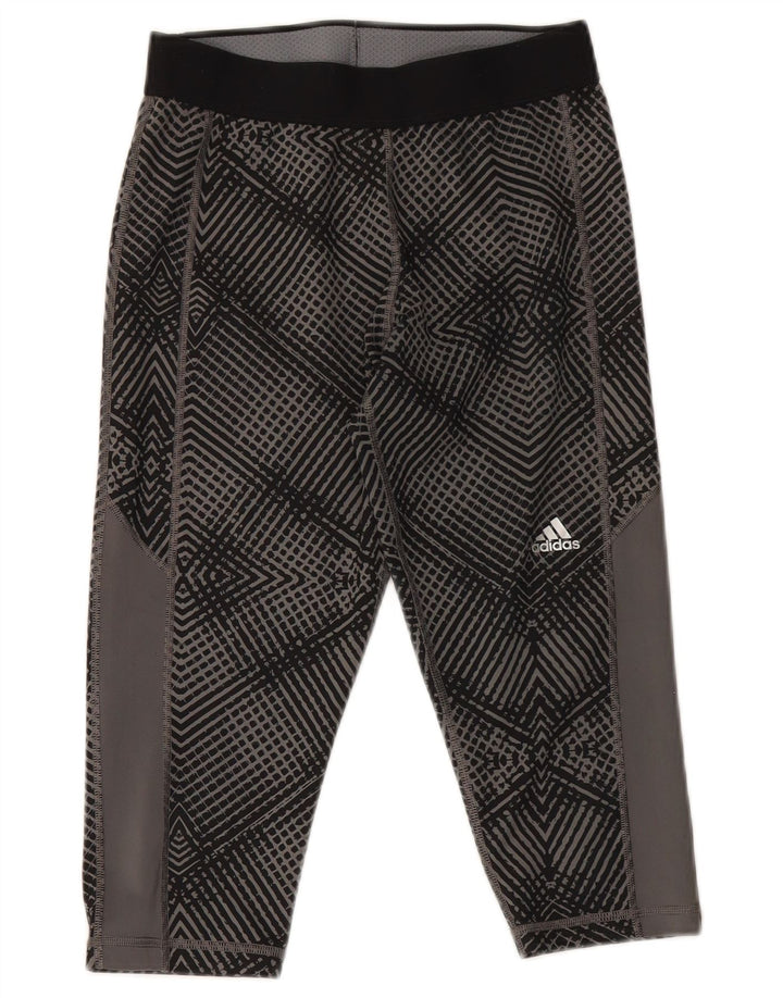 Adidas Damen Capri-Leggings UK 8 Small Graues geometrisches Polyester