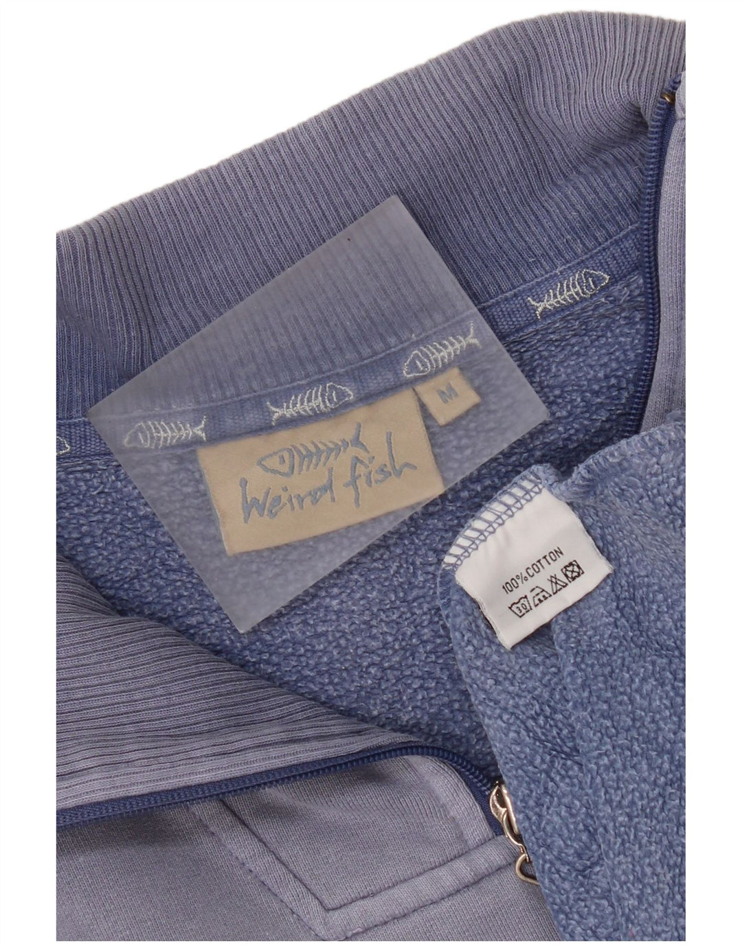 Weird Fish Herren-Sweatshirt mit Reißverschluss am Hals, mittelblaue Baumwolle
