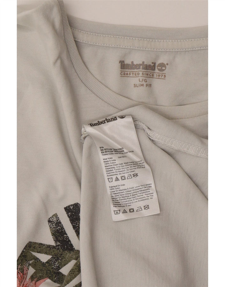 TIMBERLAND Mens Slim Fit Graphic T-Shirt Top Large Grey Cotton